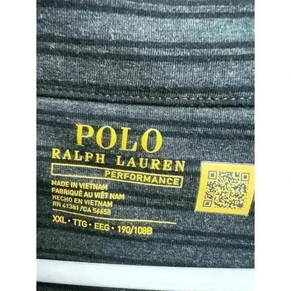 Polo Ralph Lauren Performance Short Sleeve Shirt Black Gray Striped Size XXL‎